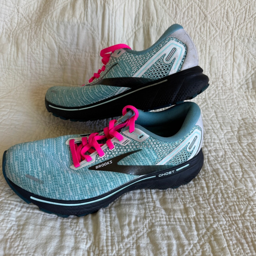 Brooks Ghost 14 Womens Running Shoes Teal Pink 1203561B141 Size 8.5 Athleisure
